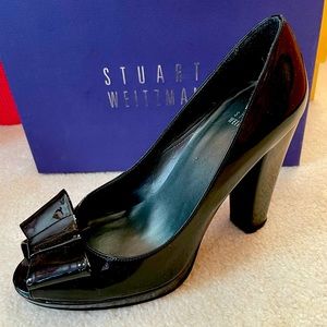 Stuart Weitzman heels with patent leather bow.